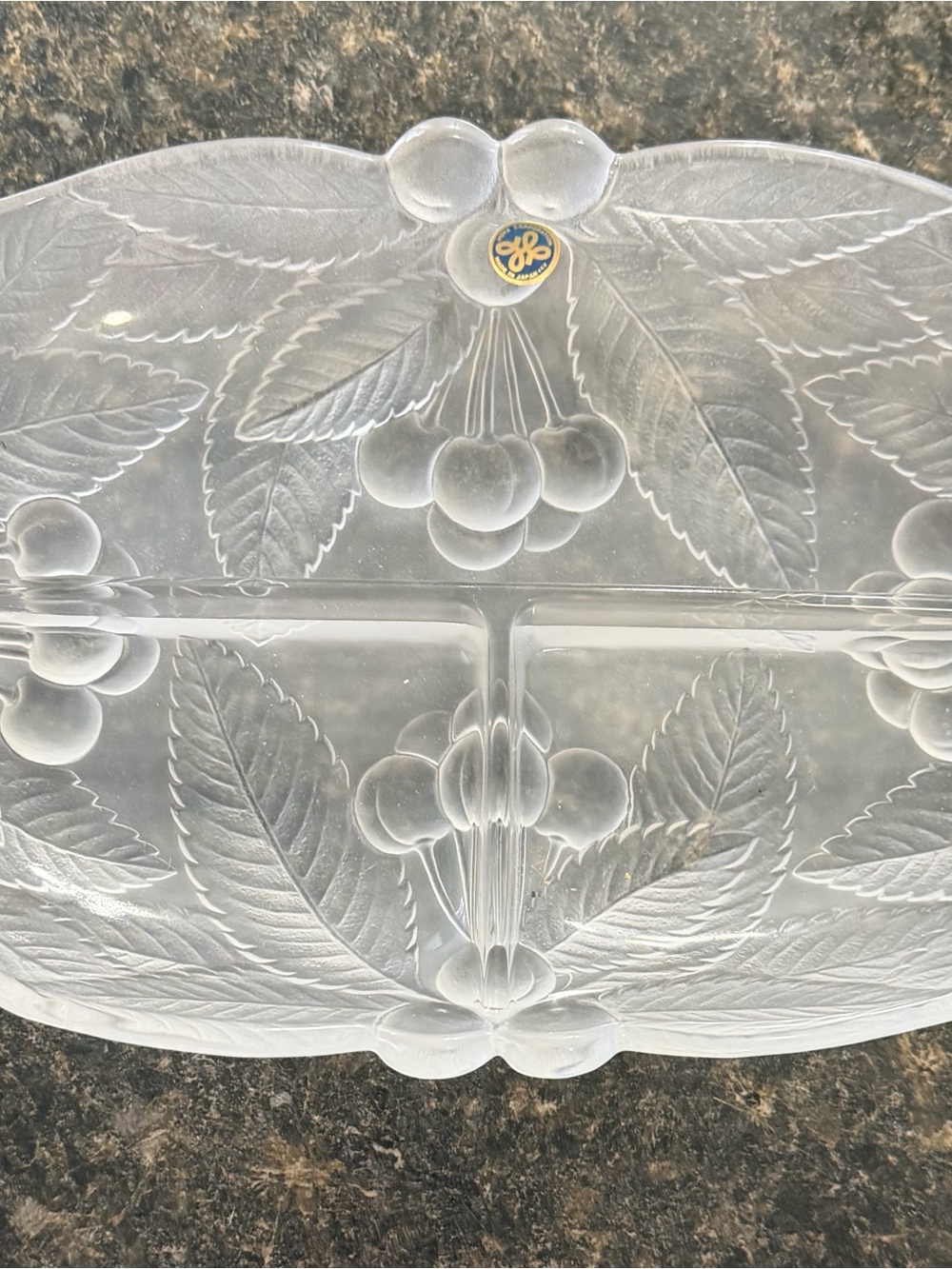 Mikasa Bountiful Cherries Satin Frosted Heavy Crystal Divided Serving Dish